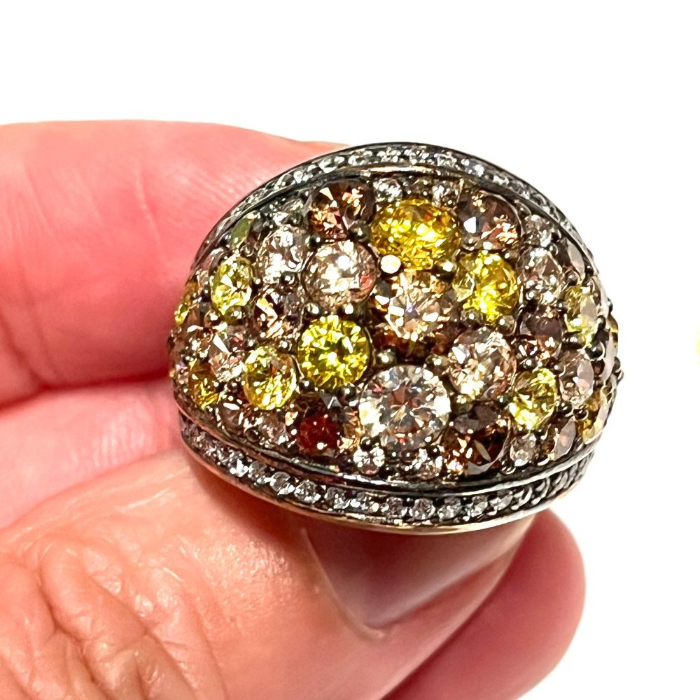 14kt Gold Plated Silver and Multi Color Cubic Zirconia Dome Ring